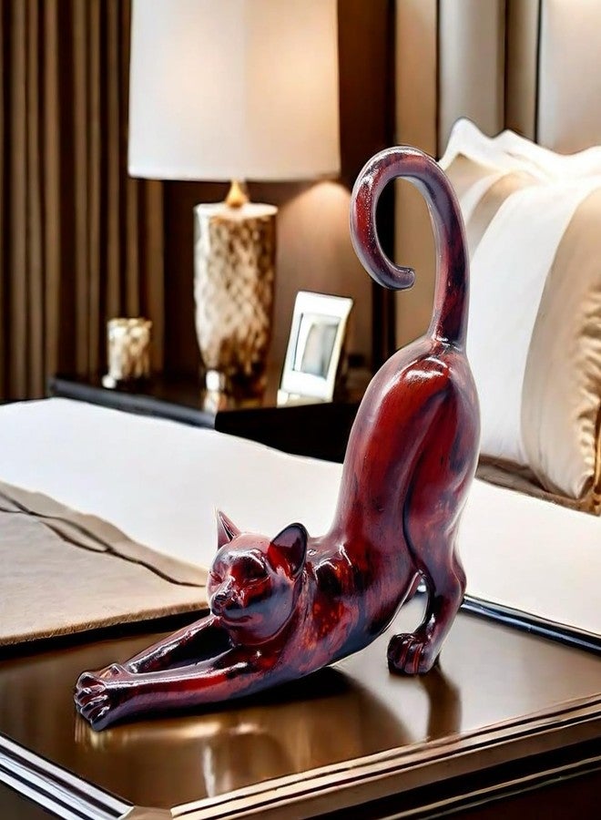 SHTWX Cat Stretching Statue Figurine Sculpture Gifts for Cat Lover Art Cat Office Home Decor Desk Accessories Decoration - Image 2